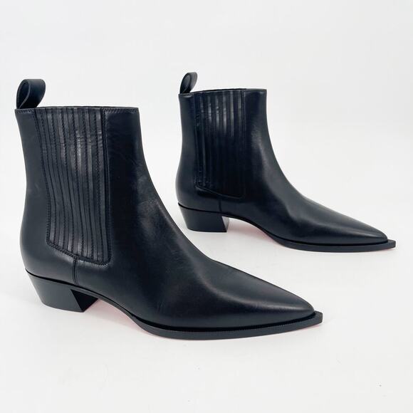NWOB Christian Louboutin Black Cheliviss Pointed Toe Chelsea Ankle Boot EU 38 - Picture 1 of 11